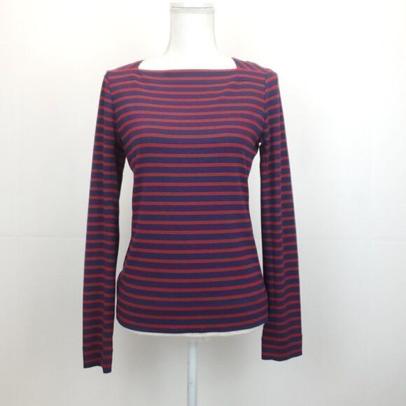 Tory Burch Boatneck Callan Top in Navy / Cabernet Colorbond Stripe F E-0146a - Picture 2 of 12